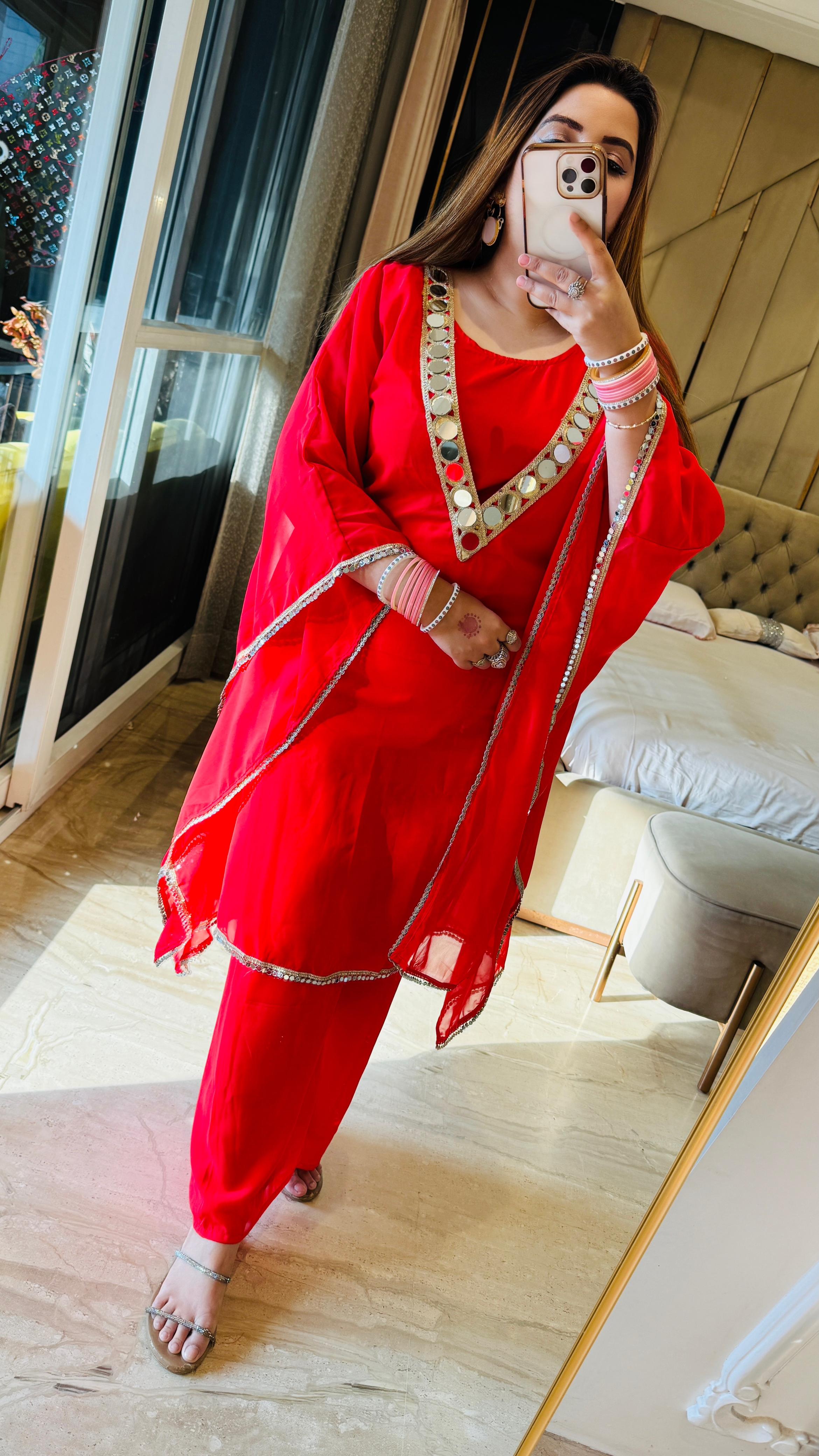 Devanshi Kaftan Set- Red